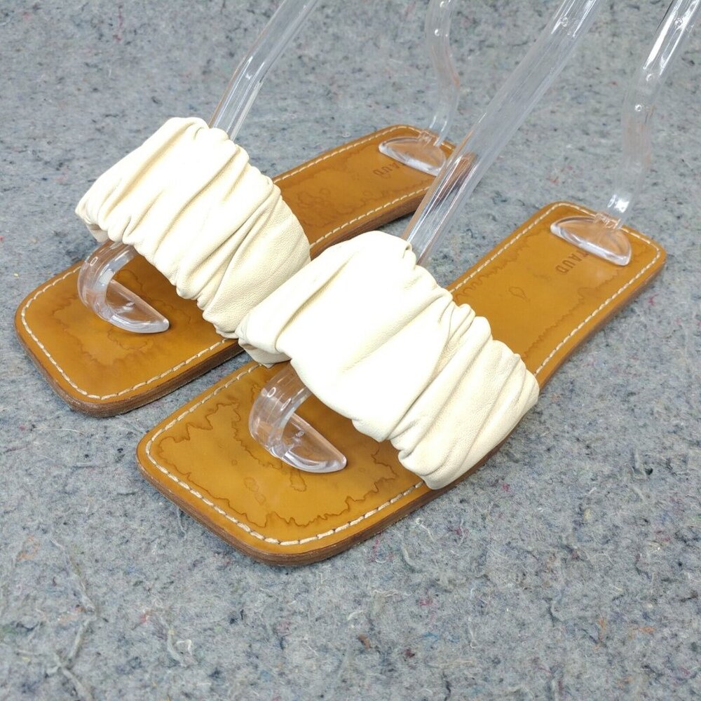 Staud Nina Ruched Sandals Womens 38 EU Shoes Slip On Ruffle Cream White